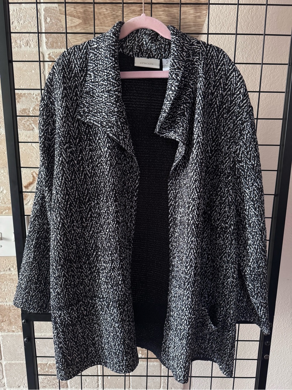 Chico's Black White Boucle Jacket Blazer 2 NWOT -
